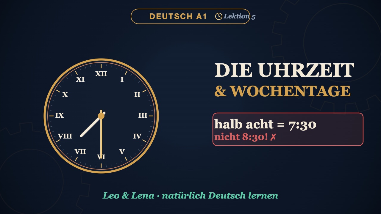 Deutsch A1: Die Uhrzeit sagen ⏰ Halb acht = 7:30?! | Wochentage