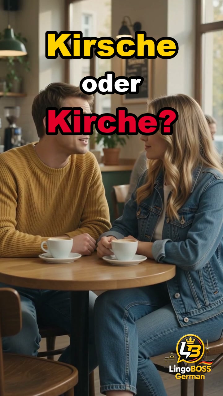 Kirsche 🍒 oder Kirche ⛪ — nur ein Laut, aber ein ganz anderes Wort!

🍒 Kirsche = "sch" wie im Englischen "sh" (fish)
⛪ Kirche = "ch" ist der Ich-Laut — dieser Laut existiert im Englischen nicht

Übung: Sag laut "Kirsche... Kirche... Kirsche... Kirche" und achte auf deine
Zunge — bei "Kirche" berührt sie leicht die unteren Zähne.

Willst du noch mehr Aussprache-Tricks für Deutsch A1? Folge für die ganze Serie!

#DeutschLernen #LearnGerman #DeutschA1 #Shorts #GermanPronunciation