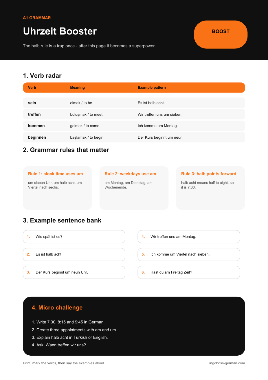Grammar & Verb Booster: Uhrzeit