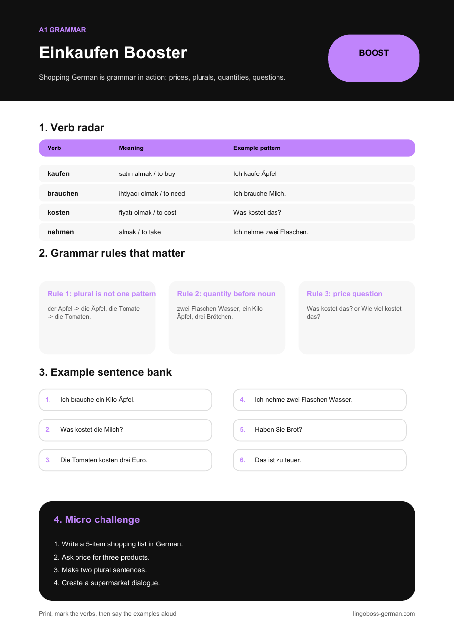 Grammar & Verb Booster: Einkaufen