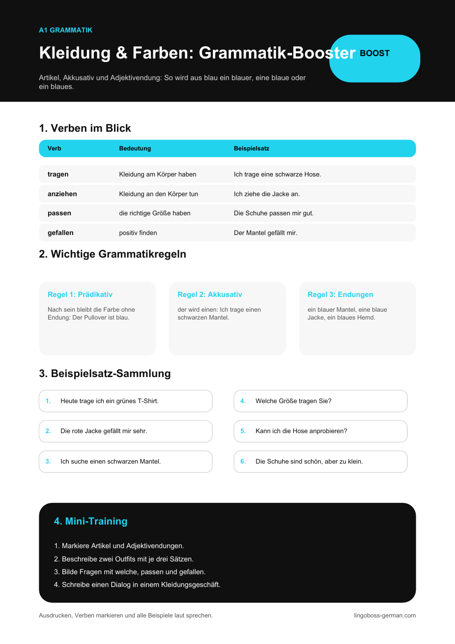 Grammatik-Booster: Kleidung & Farben
