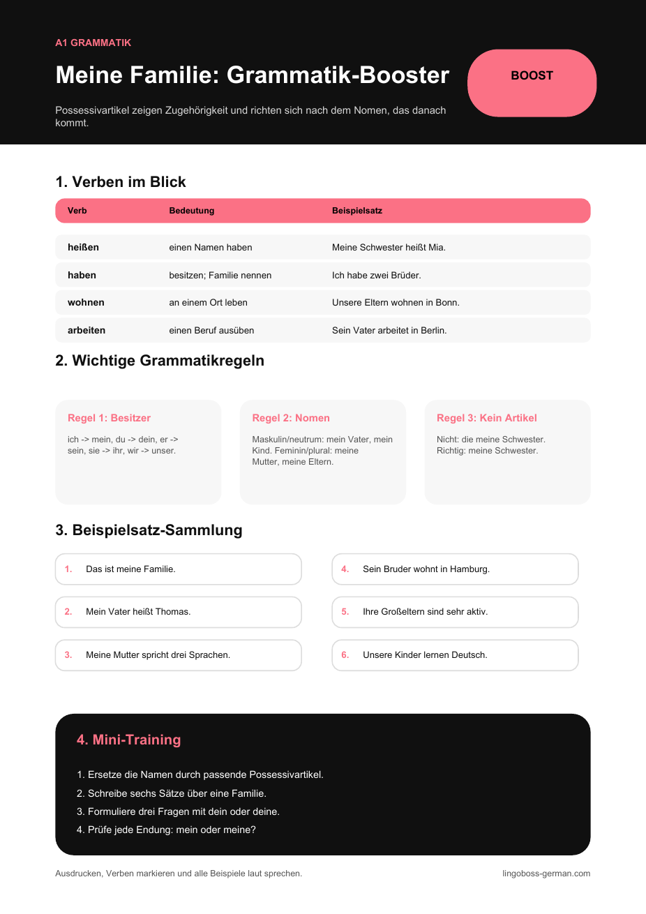 Grammatik-Booster: Meine Familie