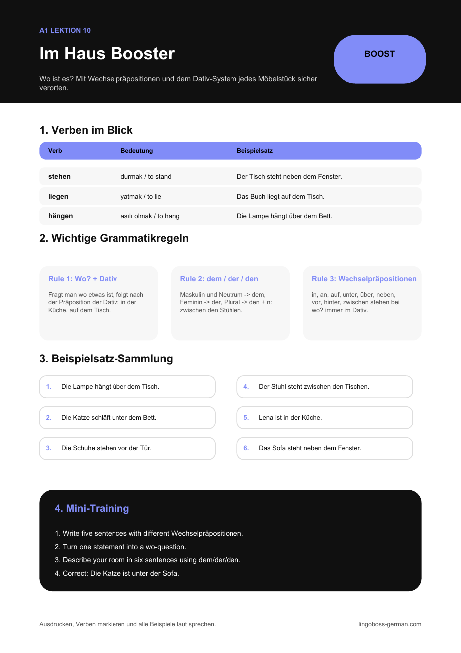Grammatik-Booster: Im Haus