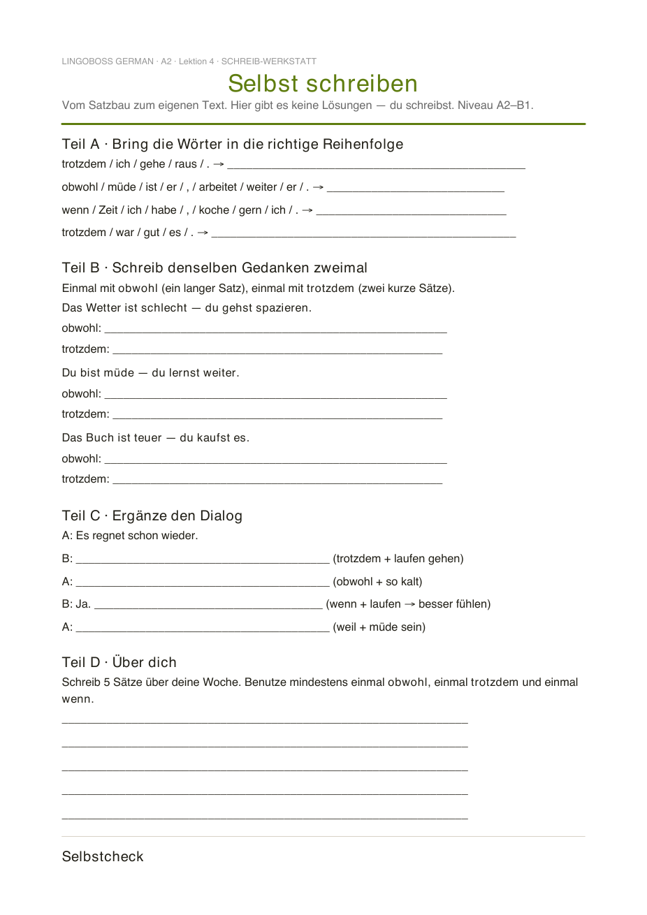 Schreib-Werkstatt: obwohl · trotzdem · wenn